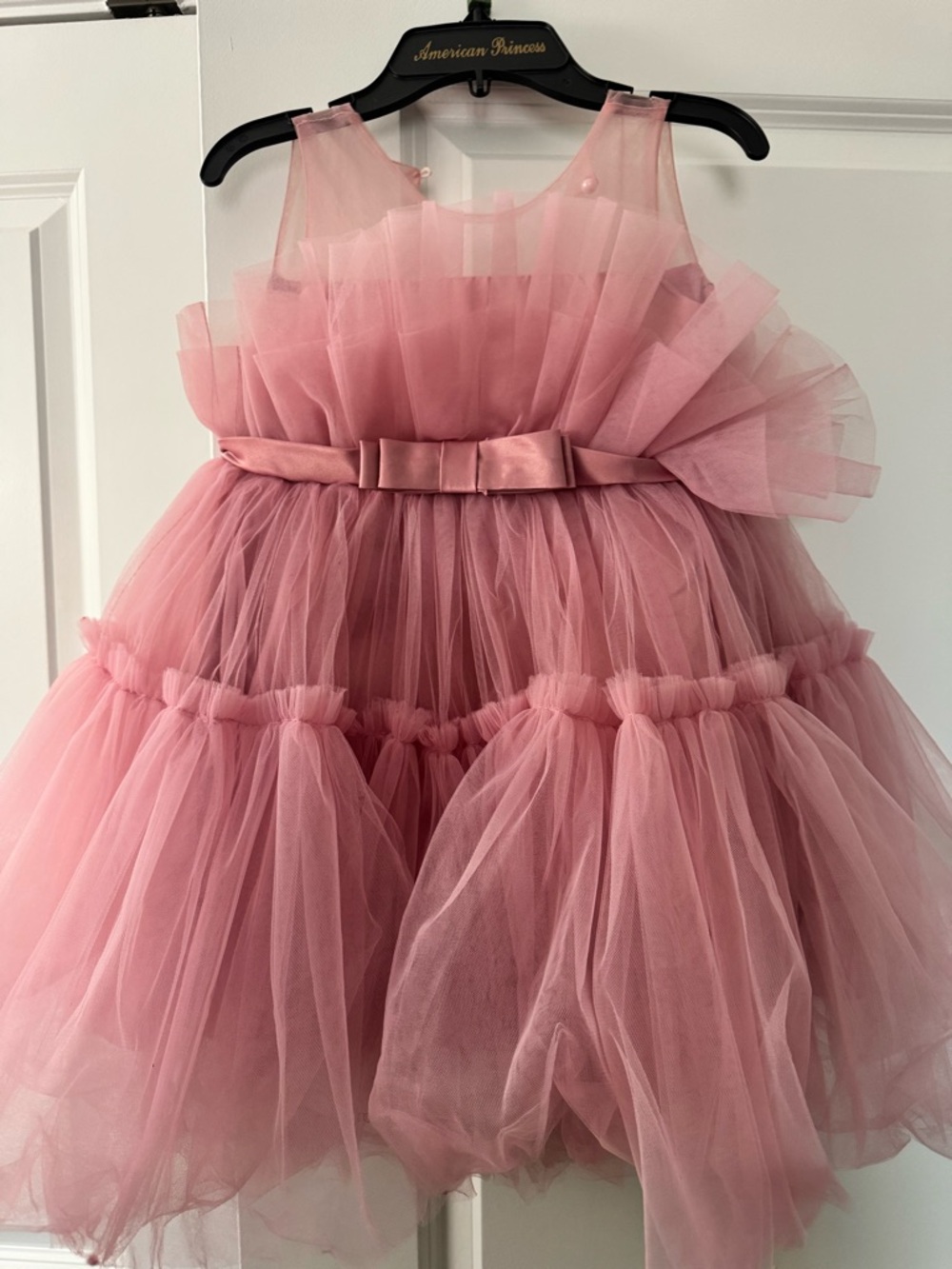 Girls Dusty Rose Tulle Party Dress with Satin Bow